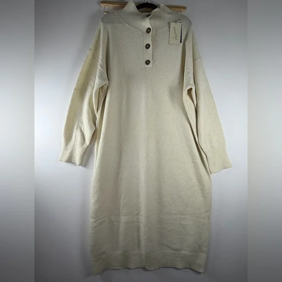 Universal Thread™ Women's Long Sleeve Midi Sweater Dress - Cream XXL - Picture 6 of 12